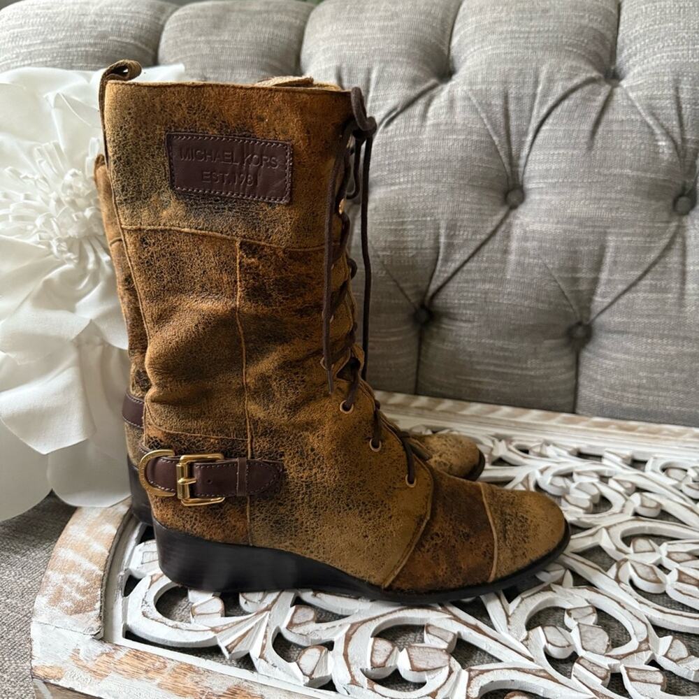 Michael Kors Lace Up Side Zip Boots Women’s 8.5 - Picture 4 of 13
